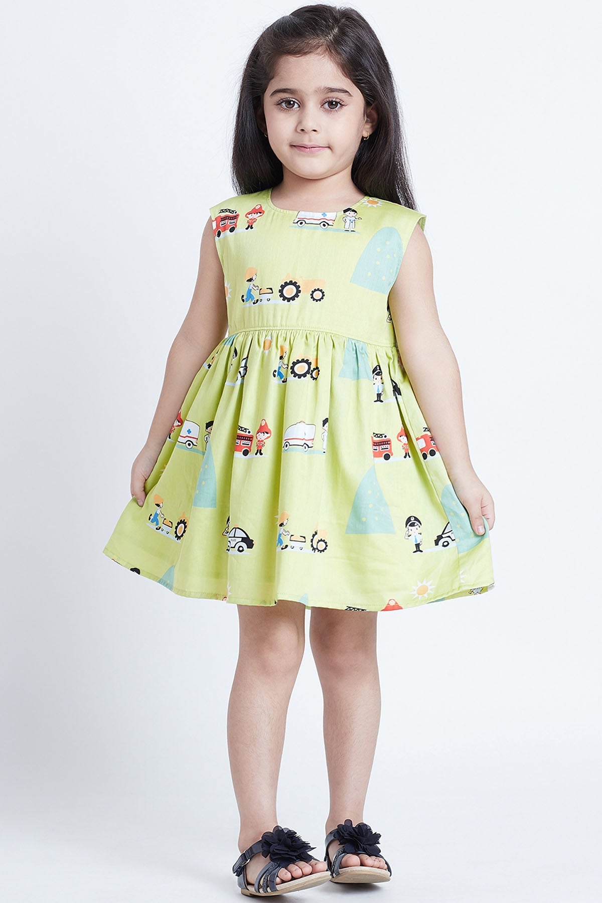 Buy Green Cotton Car Printed Dress Online